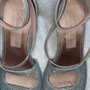 Naturalizer Silver Glitter Ankle-Strap Heels